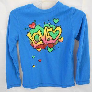 GIRLS SIZE 10 BLUE LONG SLEEVE WAFFLE KNIT TOP